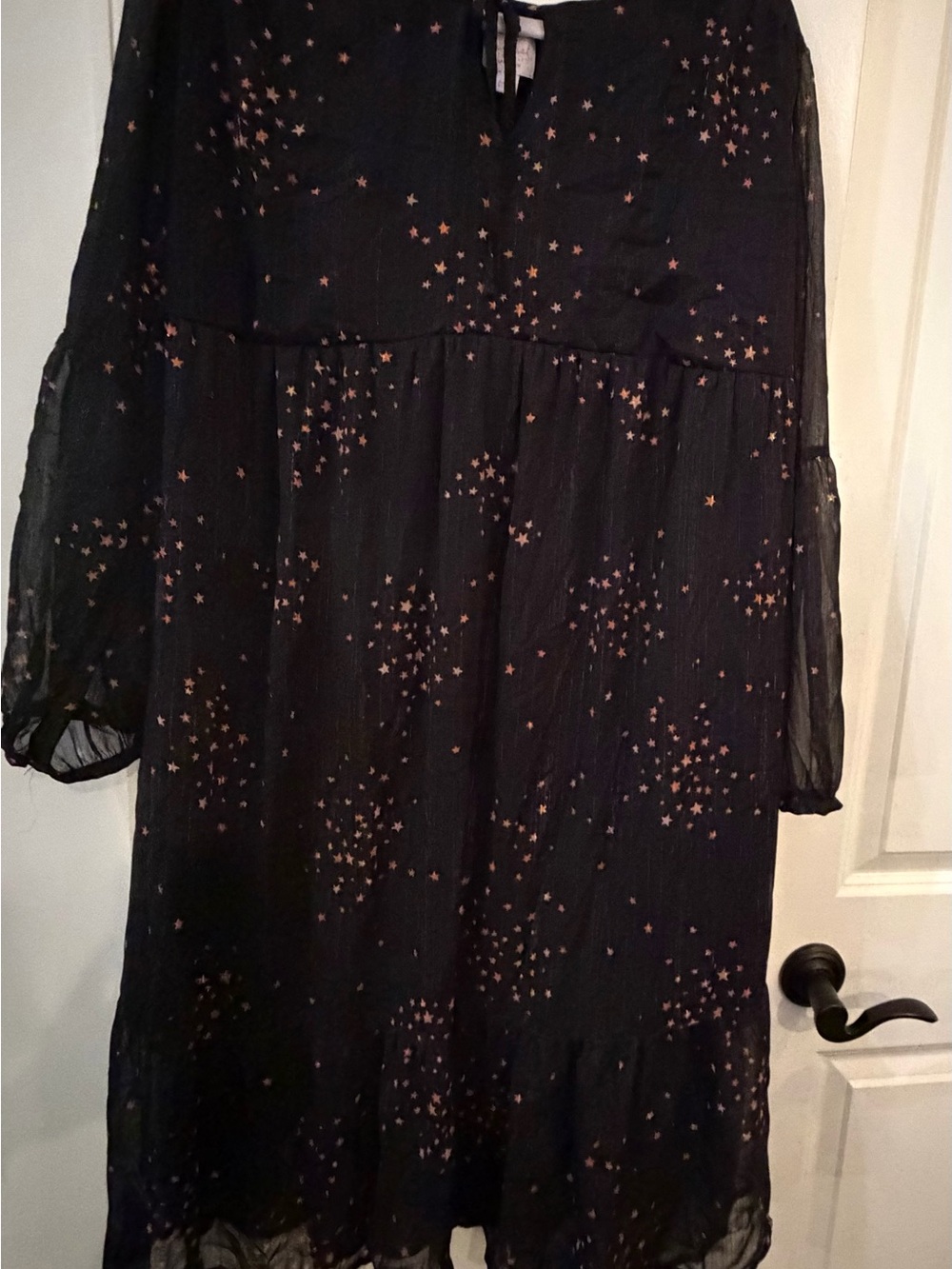 Black Star-Print Long Sleeve Dress